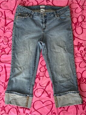 No Boundaries Womens Junior 17 Blue Cargo Capri Jeans Low Rise Y2K